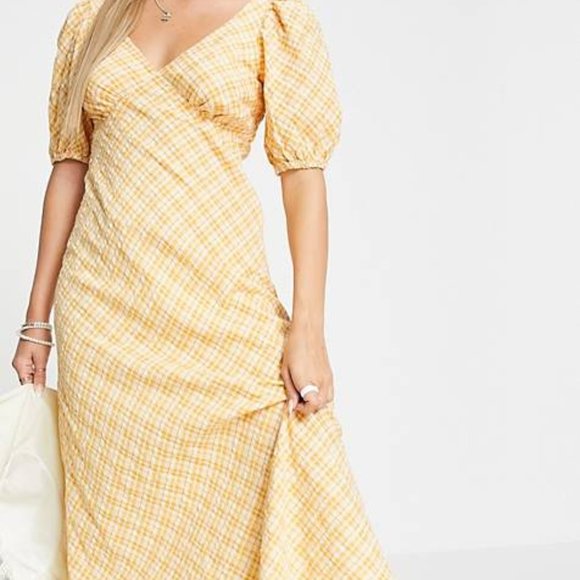 NWT New Look Puff Sleeve Midi Tea Dress In Plaid - Picture 3 of 6